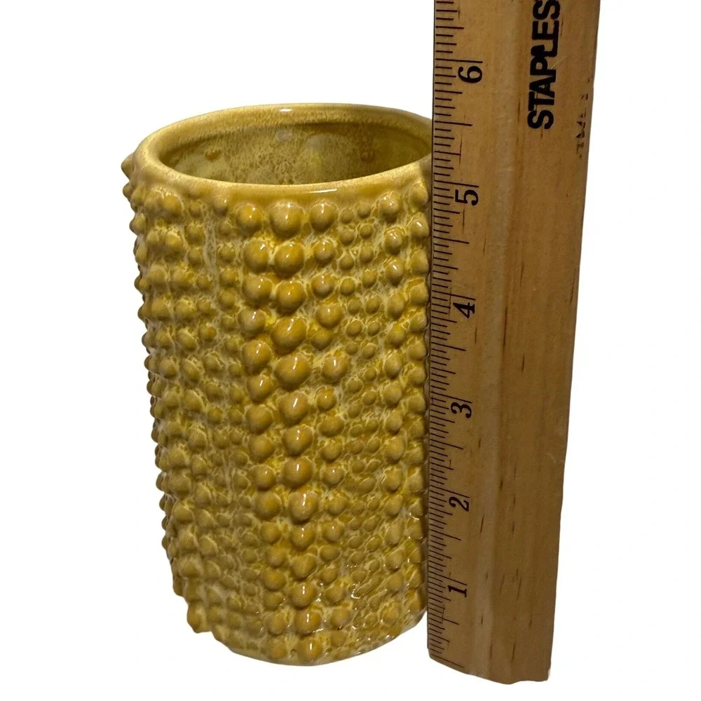 Bloomingville Textured Stoneware Vase Mustard Yellow Hobnail Rustic Modern Decor
